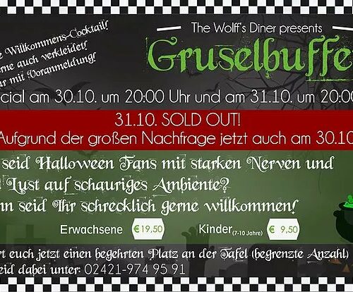 Week Special: Event Gruselbuffet freie Plätze noch am 30.10.18 (nur mit Voranmeldung)